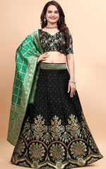 Glowing Black Color Jacquard Fabric Party Wear Lehenga