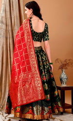 Charming Green Color Jacquard Fabric Party Wear Lehenga