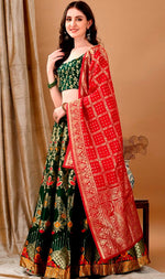 Charming Green Color Jacquard Fabric Party Wear Lehenga