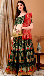 Charming Green Color Jacquard Fabric Party Wear Lehenga