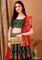 Charming Green Color Jacquard Fabric Party Wear Lehenga