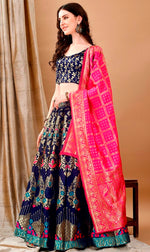 Charming Navy Blue Color Jacquard Fabric Party Wear Lehenga
