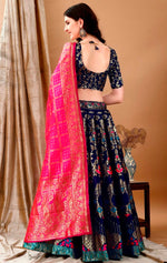Charming Navy Blue Color Jacquard Fabric Party Wear Lehenga