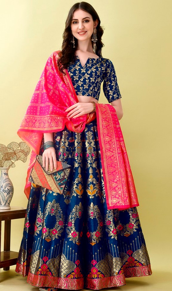 Charming Teal Color Jacquard Fabric Party Wear Lehenga