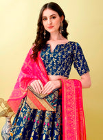 Charming Teal Color Jacquard Fabric Party Wear Lehenga