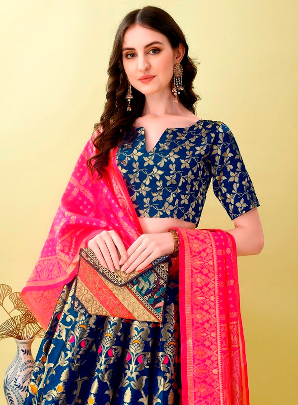 Charming Teal Color Jacquard Fabric Party Wear Lehenga