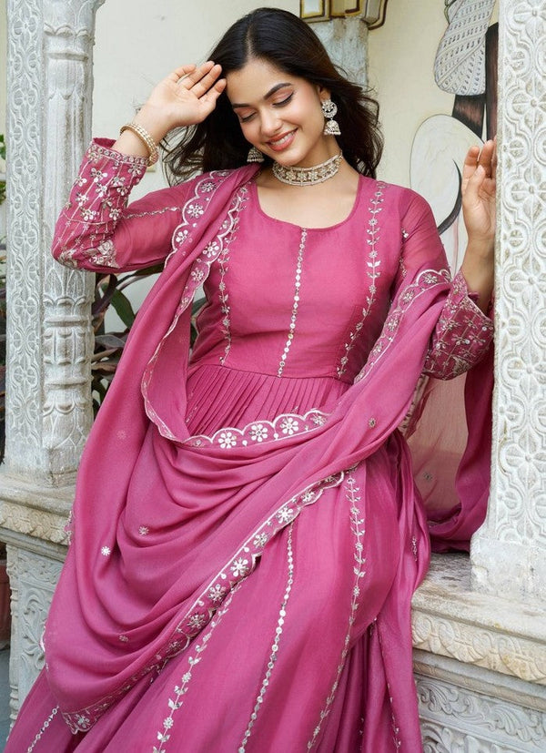 Striking Pink Color Georgette Fabric Gown