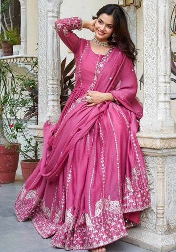 Striking Pink Color Georgette Fabric Gown