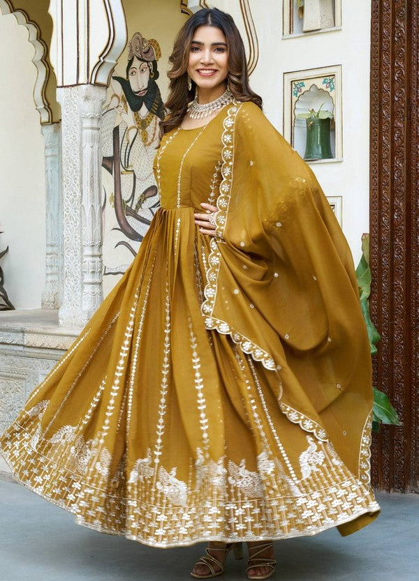 Striking Mustard Color Georgette Fabric Gown