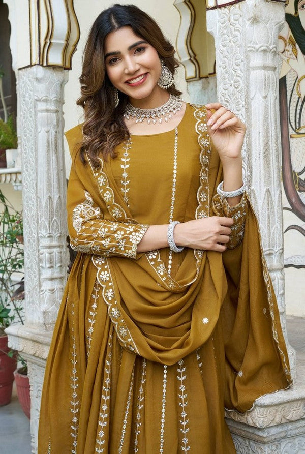 Striking Mustard Color Georgette Fabric Gown