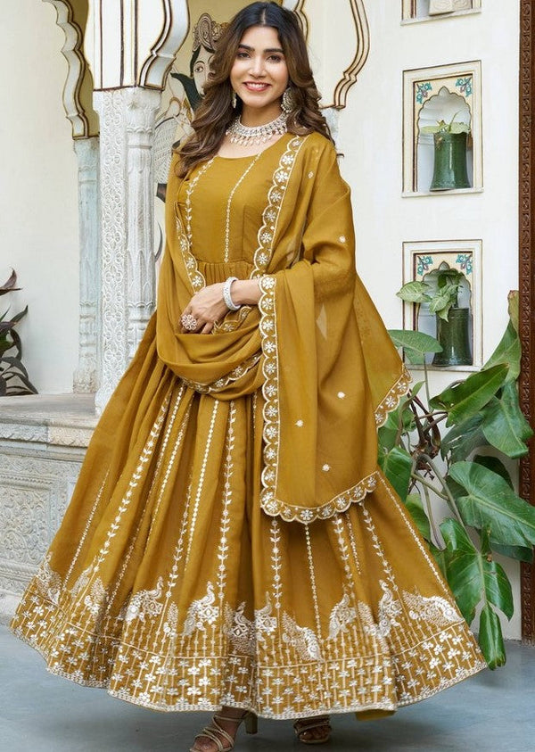 Striking Mustard Color Georgette Fabric Gown