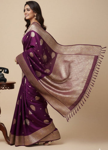 Impressive Wine Color Silk Fabric Casual Saree