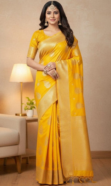 Impressive Yellow Color Silk Fabric Casual Saree