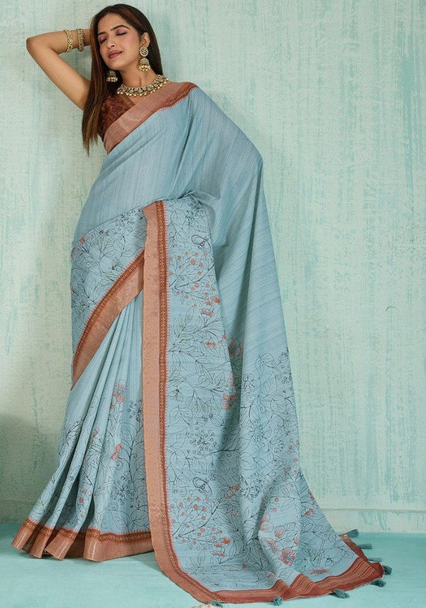 Classy Brown Color Silk Fabric Casual Saree