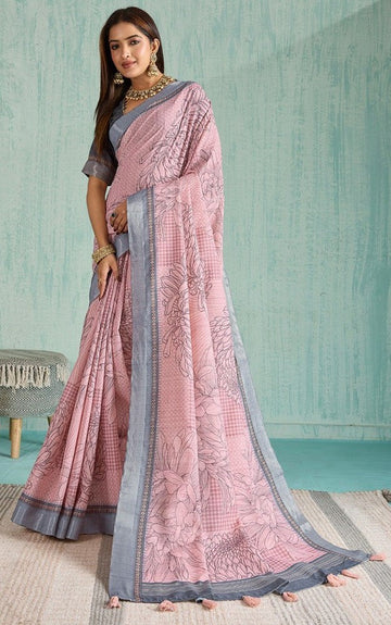 Classy Grey Color Silk Fabric Casual Saree