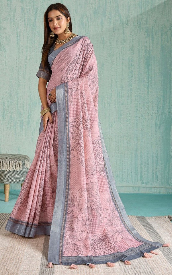 Classy Grey Color Silk Fabric Casual Saree