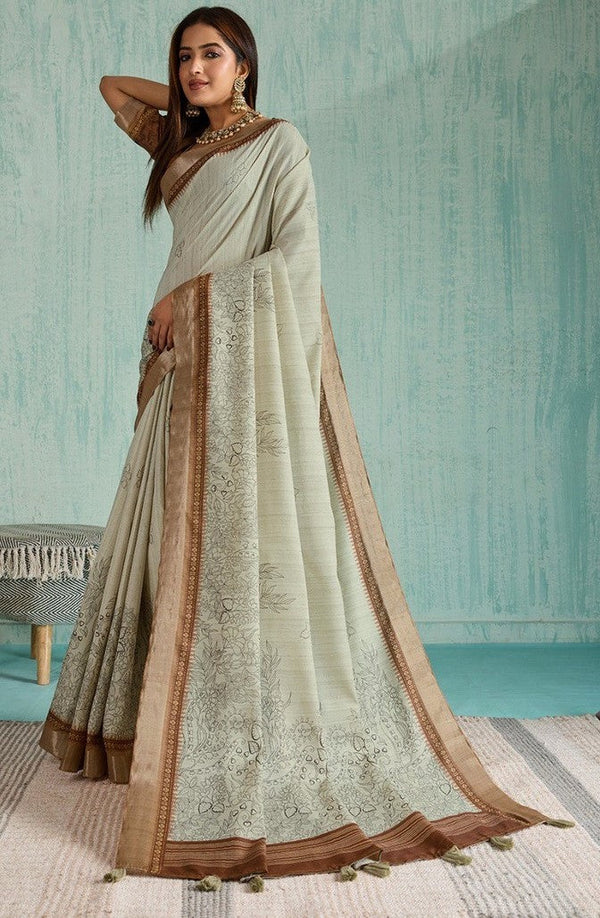 Classy Brown Color Silk Fabric Casual Saree