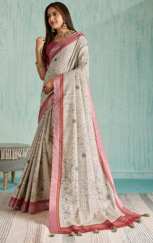 Classy Pink Color Silk Fabric Casual Saree