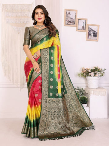 Classy Green Color Satin Fabric Partywear Saree