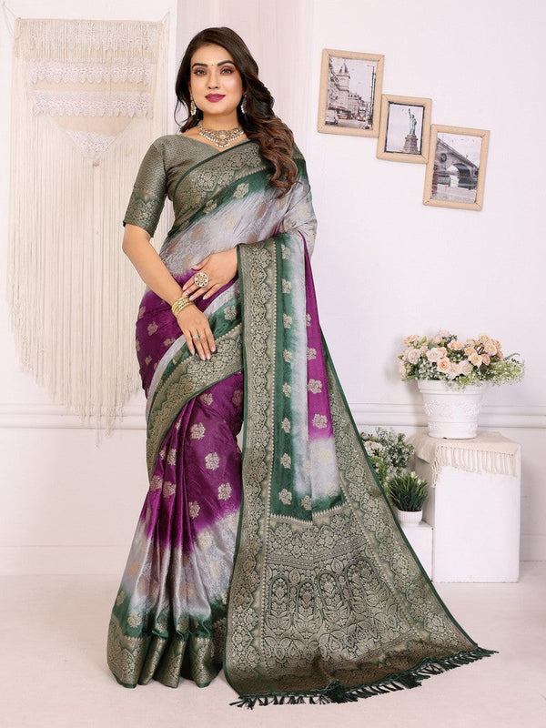 Classy Green Color Satin Fabric Partywear Saree
