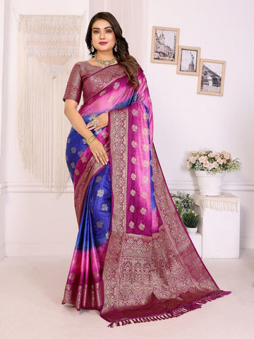 Classy Magenta Color Satin Fabric Partywear Saree