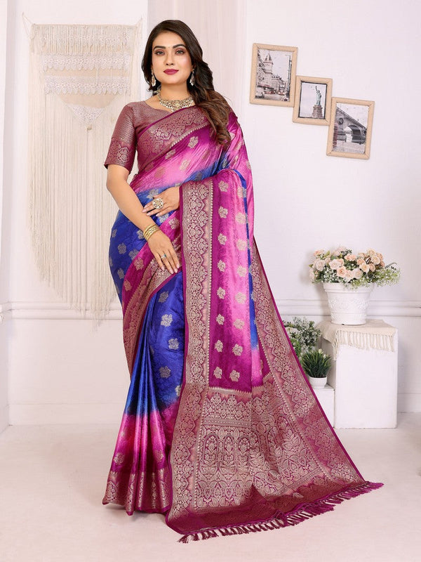 Classy Magenta Color Satin Fabric Partywear Saree