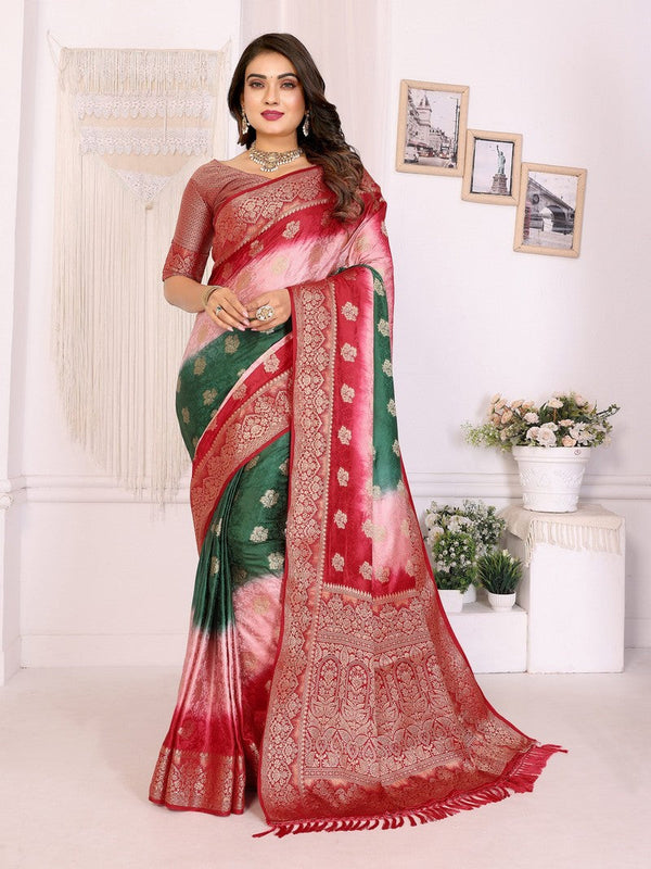 Classy Red Color Satin Fabric Partywear Saree