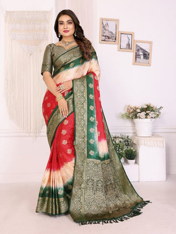 Classy Green Color Satin Fabric Partywear Saree