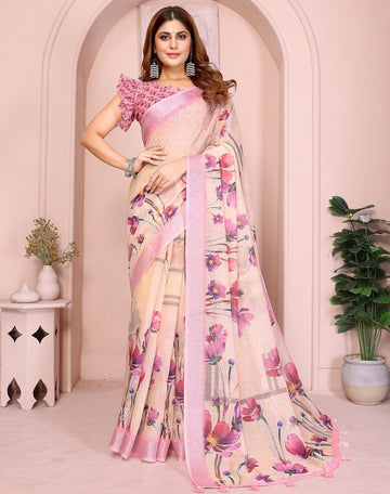 Lovely Pink Color Cotton Fabric Casual Sarees