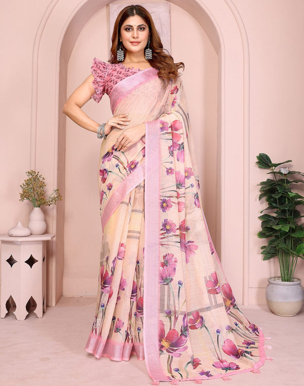 Lovely Pink Color Cotton Fabric Casual Sarees