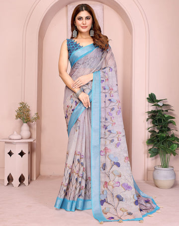 Lovely Blue Color Cotton Fabric Casual Sarees