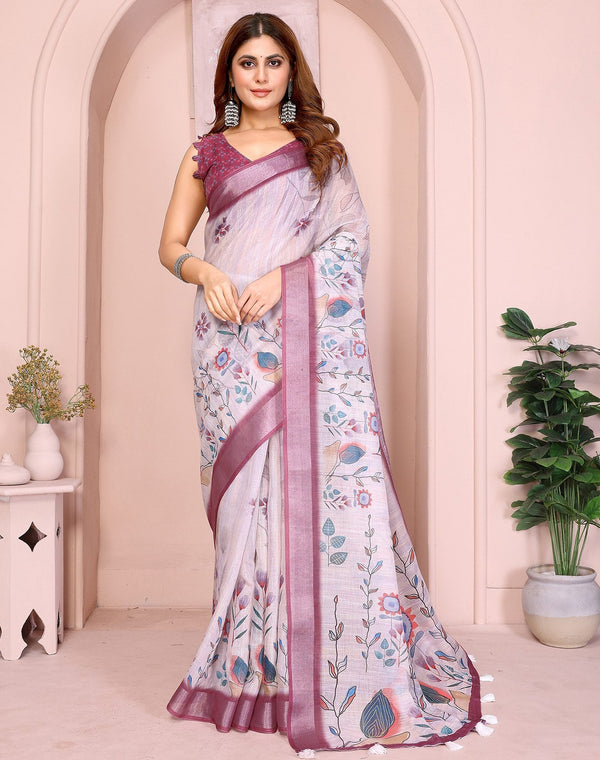 Lovely Wine Color Cotton Fabric Casual Sarees