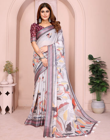 Lovely Maroon Color Cotton Fabric Casual Sarees