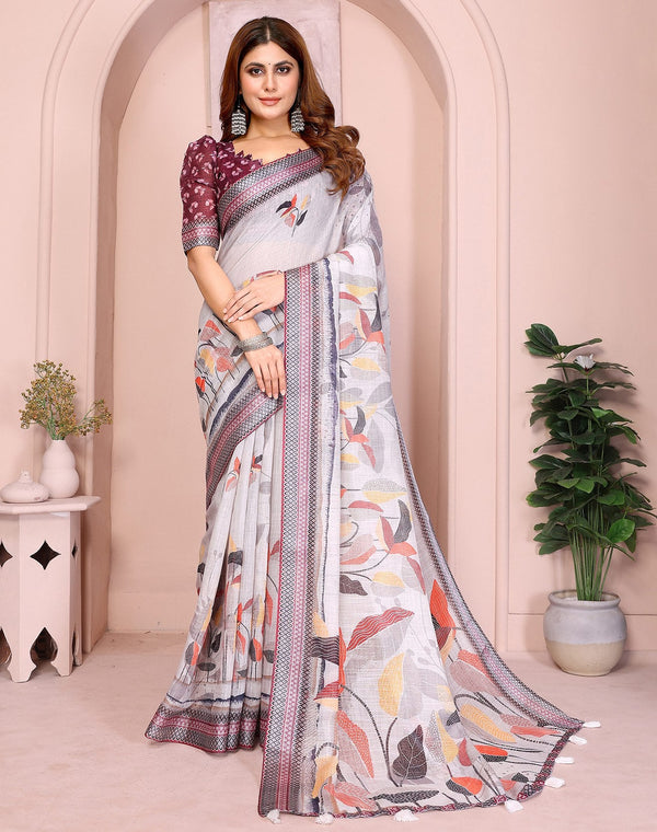 Lovely Maroon Color Cotton Fabric Casual Sarees