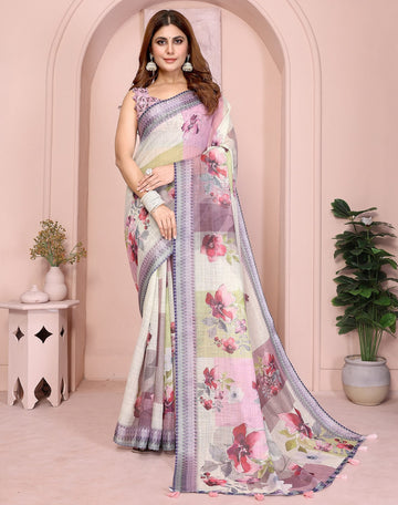 Lovely Pink Color Cotton Fabric Casual Sarees
