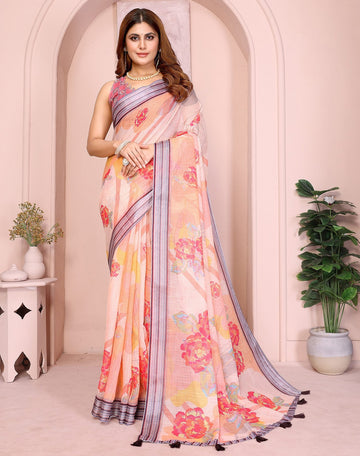 Lovely Orange Color Cotton Fabric Casual Sarees