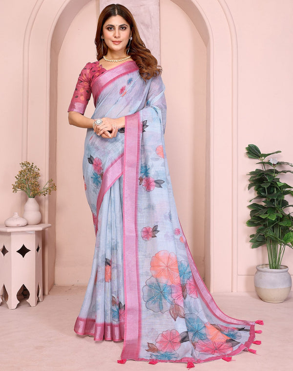 Lovely Aqua Color Cotton Fabric Casual Sarees