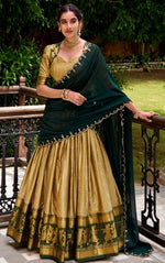 Glowing Golden Color Cotton Fabric Party Wear Lehenga