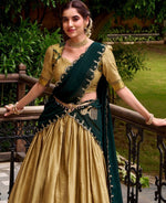 Glowing Golden Color Cotton Fabric Party Wear Lehenga