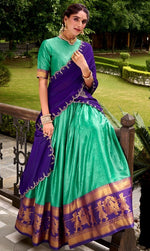 Glowing Turquoise Color Cotton Fabric Party Wear Lehenga