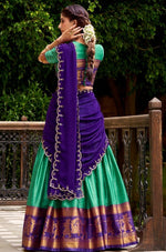 Glowing Turquoise Color Cotton Fabric Party Wear Lehenga