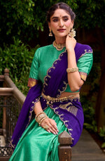 Glowing Turquoise Color Cotton Fabric Party Wear Lehenga