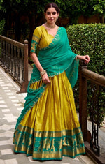 Glowing Yellow Color Cotton Fabric Party Wear Lehenga