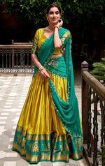 Glowing Yellow Color Cotton Fabric Party Wear Lehenga