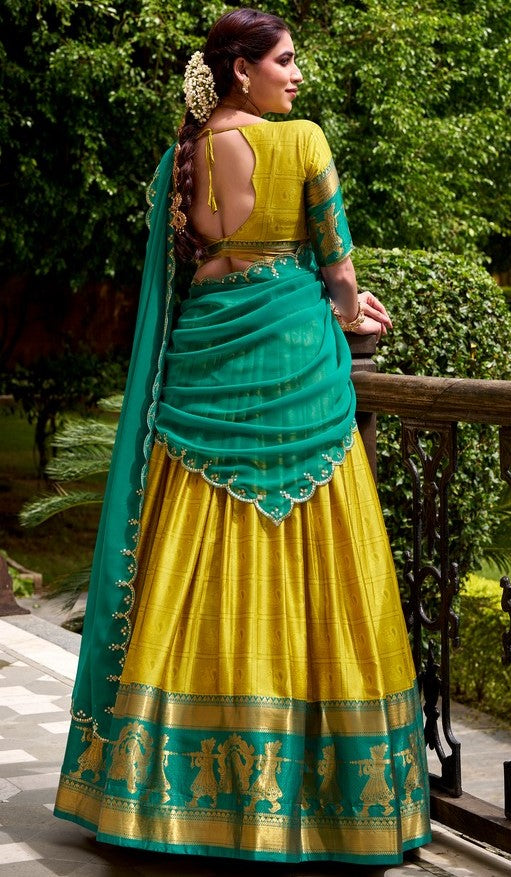 Glowing Yellow Color Cotton Fabric Party Wear Lehenga