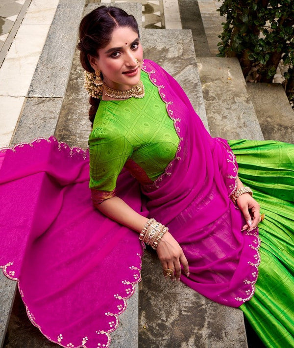 Glowing Green Color Cotton Fabric Party Wear Lehenga