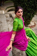 Glowing Green Color Cotton Fabric Party Wear Lehenga