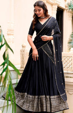 Glowing Black Color Chanderi Fabric Party Wear Lehenga