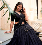 Glowing Black Color Chanderi Fabric Party Wear Lehenga