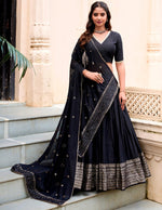 Glowing Black Color Chanderi Fabric Party Wear Lehenga